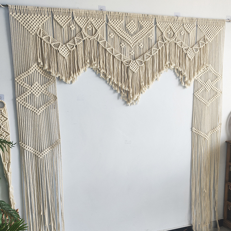 Wide 2m High 2m Bohemia Nordic Wedding Decoration Ins Handmade Cotton Rope Tapestry Woven Tassel Woven Door Curtain