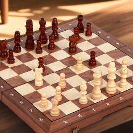 智多星跨境优选国际象棋磁性折叠便携木质棋盘高档chess西洋棋子