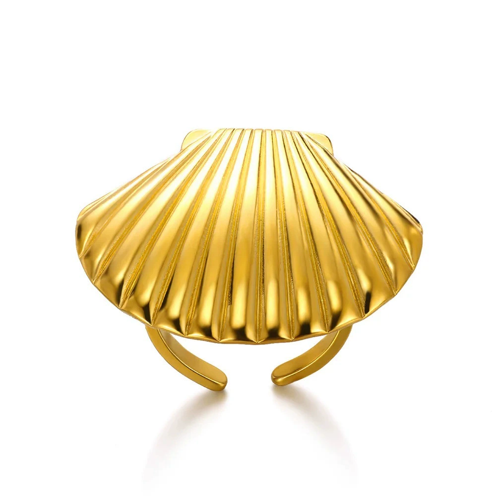 Adjustable Marine Shell Ring, Gold-Plated Beach Accessory, One Size (0.005 kg)