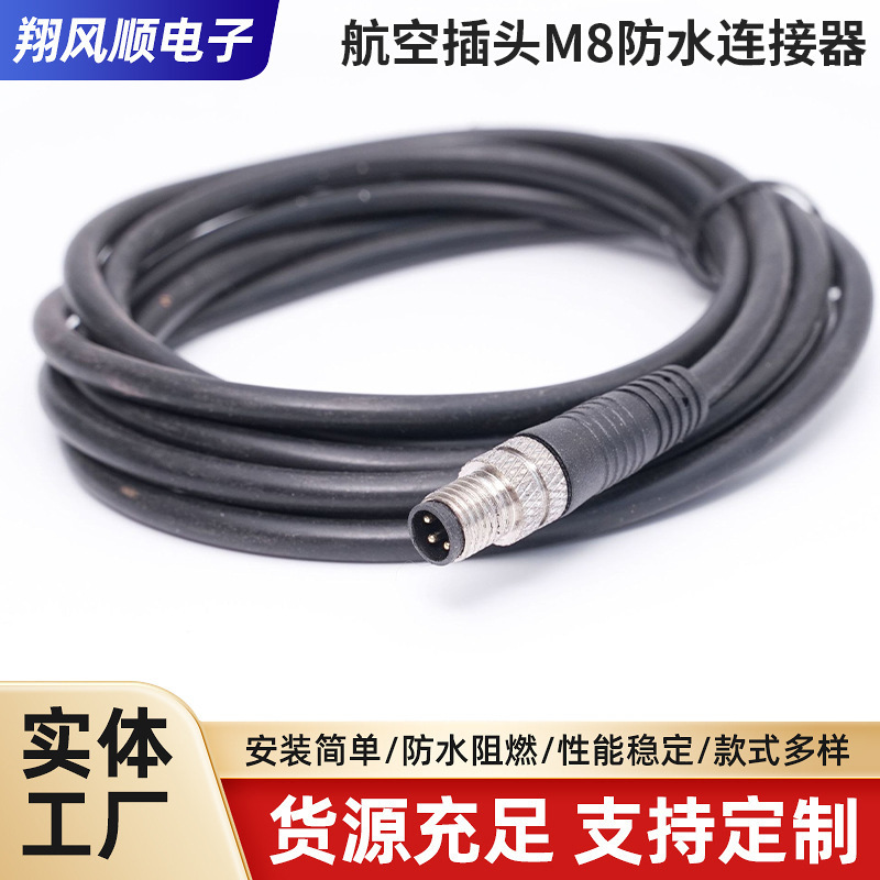 M8 Aviation Plug Waterproof Connector Straight 4-Pin Male Connector with Cable for Electronic Equipment Sensor Connection Cable