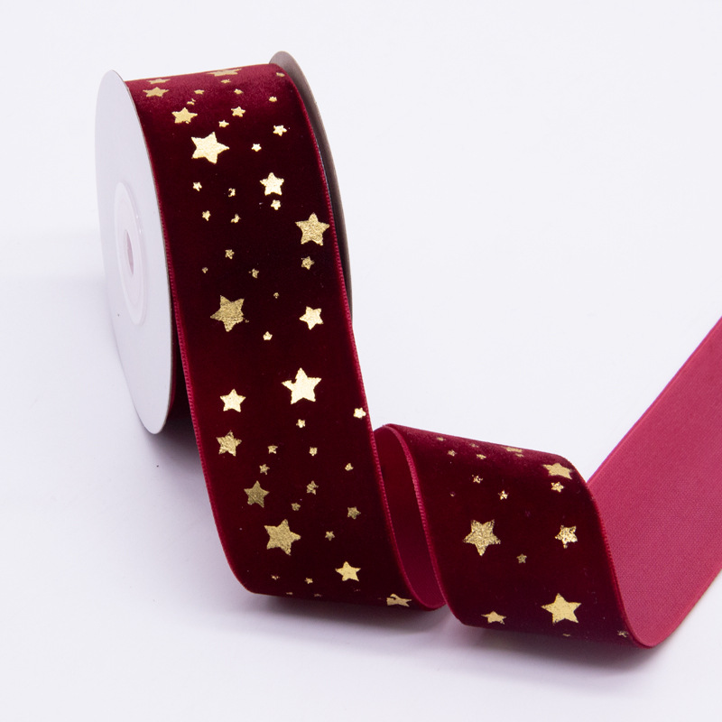 Para cinta de terciopelo de oro transfronterizo estampado 3.8cm regalo de vacaciones regalo caja de regalo embalaje decoración cinta de terciopelo de oro