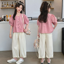 女童夏季棉麻套装短袖中大童小女孩时髦洋气夏款儿童韩版休闲夏装