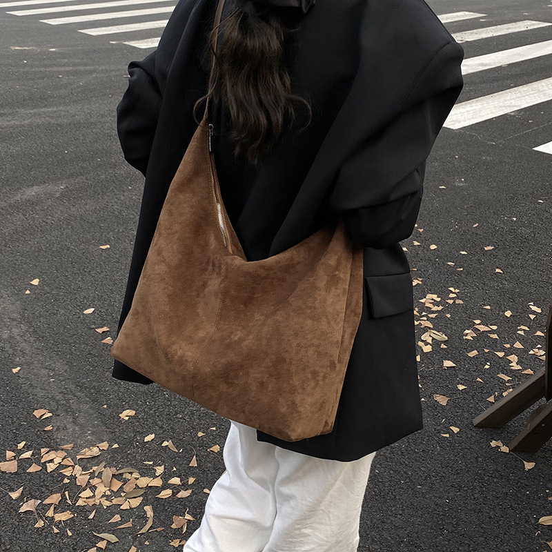 大包包女2025新款潮复古麂皮绒时尚百搭单肩包大容量高级感托特包|undefined