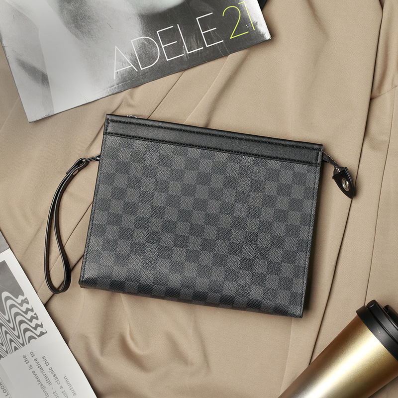 2024 New Korean Style Casual Clutch Bag Men's Plaid Wrist Bag File Bag Simple Fashionable Grab Bag