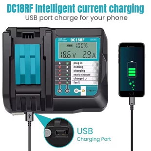Зарядное устройство для аккумулятора 14.4В–18В BL1860B BL1830 BL1415 DC18RF, USB-зарядка