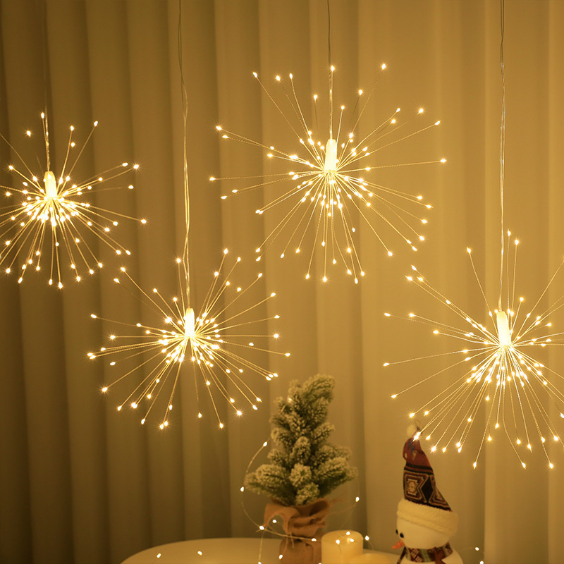 Led Plug-In Hanging Fireworks Lights Curtain Lights Christmas Decoration Lanterns Wedding Holiday Background Arrangement Fireworks Lights