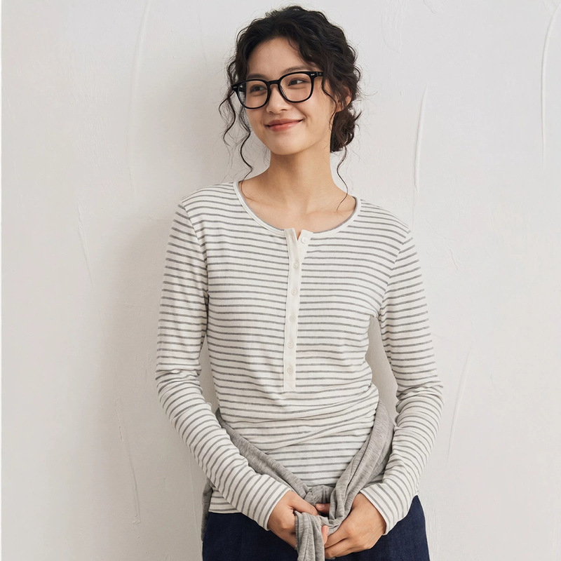 Tencel Acetate Wool Base Shirt for Women, New Spring/Summer 26, Round Neck Slim-Fit Knit Top, Solid Color Striped Long-Sleeve T-Shirt Tencel Acetate Wool Base Shirt for Women, New Spring/Summer 26, Round Neck Slim-Fit Knit Top, Solid Color Striped Long-Sleeve T-Shirt