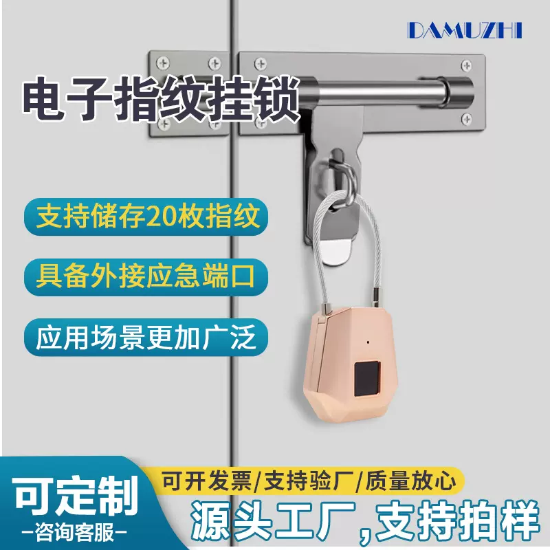 智能指纹挂锁户外行李箱指纹锁不锈钢门橱柜挂锁财务背包指纹挂锁