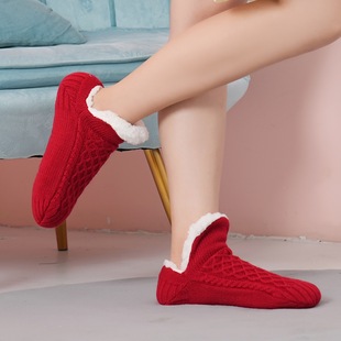 Autumn and winter women's fleece-lined thickened foot warmer indoor non-slip socks home shoes socks wool warm floor socks