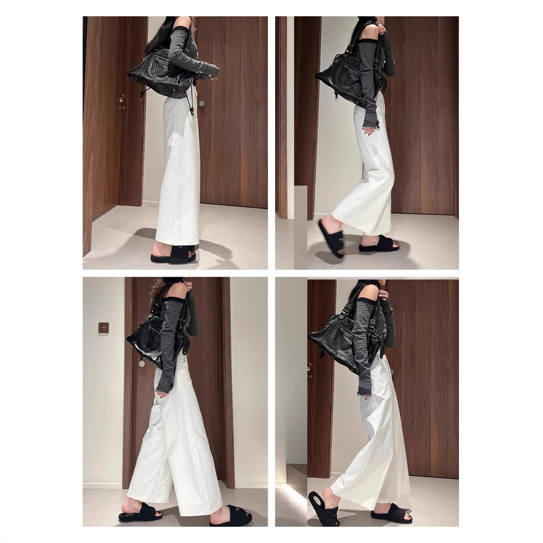 Pantalones anchos de nueve puntos blancos para niños primavera y verano nuevo estilo holgado, perezoso y relajado, pantalones casuales de pierna recta, monos de cintura alta