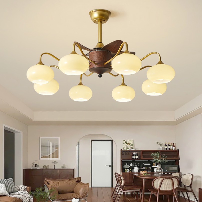 Middle Ancient Style Living Room Fan Light Vintage Home Dining Room Hanging Fan Light New Style Bedroom Electric Fan Hanging Lamp Fan