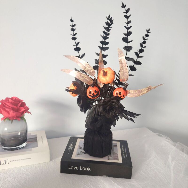 Artificial Plant Autumn Decoration Black Eucalyptus Pumpkin Small Tree for Home Decor Halloween Decoration