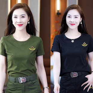 Summer New Short-sleeved Top Women's Sports Casual Thin Breathable T-shirt Round Neck Slim-fit Slimming Black Top Trendy