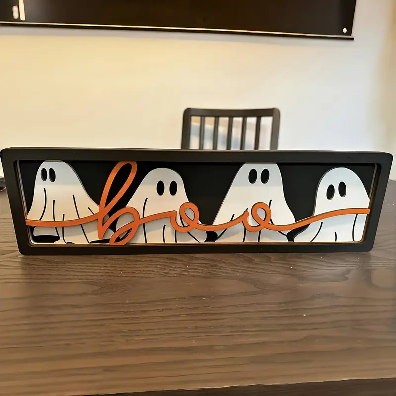 クロスボーダー新製品ハロウィンホワイトゴーストBOO木製装飾品ホームデコレーションパーティーセンターデスクトップ装飾品|undefined