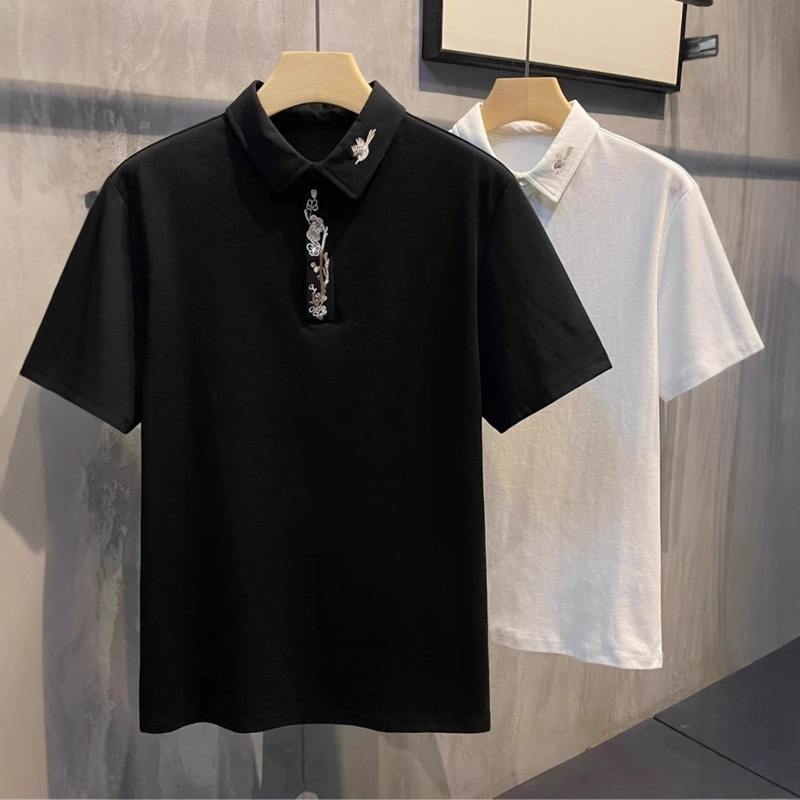 High-End Foreign Trade Exclusive Goods 2025 Chinese Style Plum Blossom Embroidery Polo Shirt Men's Casual Short-Sleeve Top