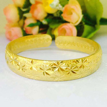 黄铜镀金光面手镯电镀仿金婚庆首饰10厘女士金镯子开口满天星手环