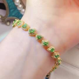 跨境亚马逊天然沙弗莱手链S925银主石3*4热销耳饰女设计感小众