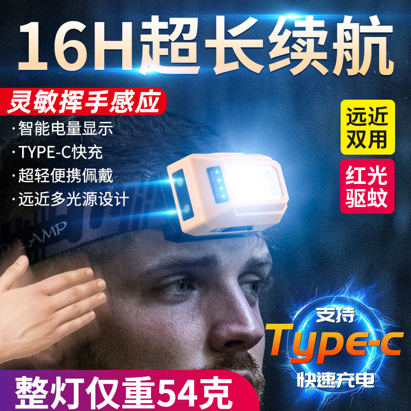 COB inducción voz control de voz faro de larga duración alta luz especial recargable iluminación de pesca nocturna superbrillante para pesca al aire libre