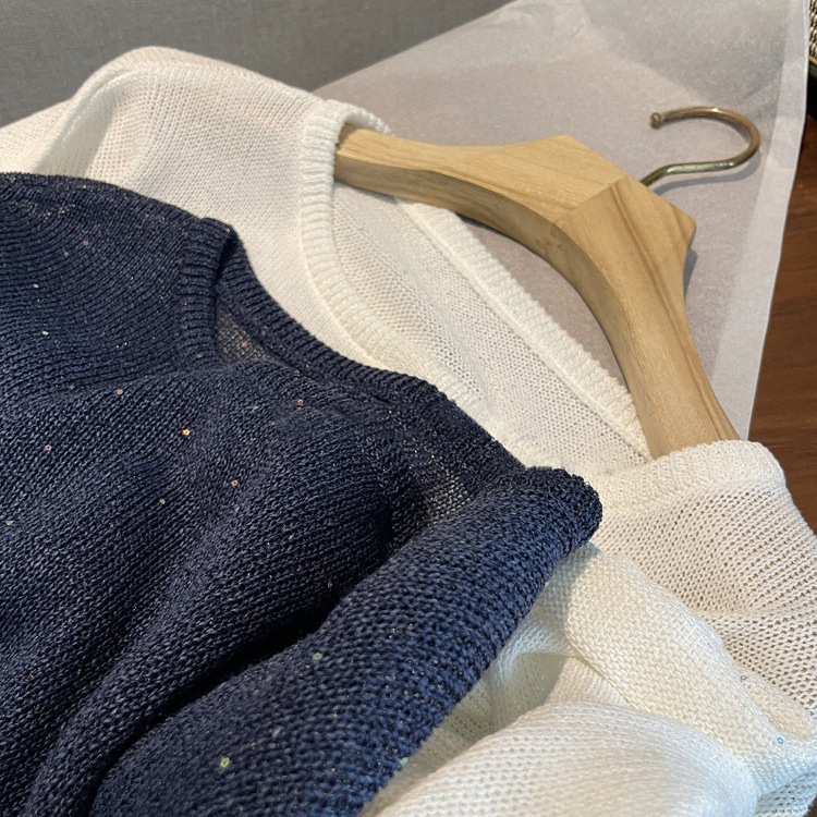 The material determines the wearing experience! Summer starry sky textured sequin loose drop-shoulder knitted long-sleeve cardigan