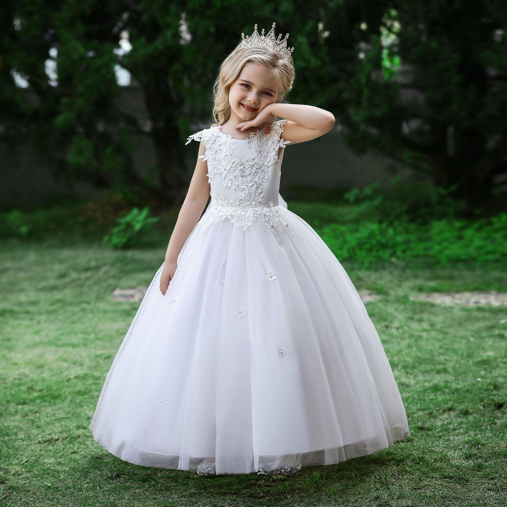 Vestido de novia largo para niños transfronterizos, vestido de princesa de malla hinchada, ropa para niños medianos y grandes, ropa para niños de niñas image 5