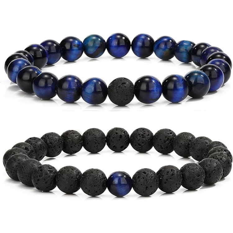 블루 타이거 스톤 + 화산석 8mm