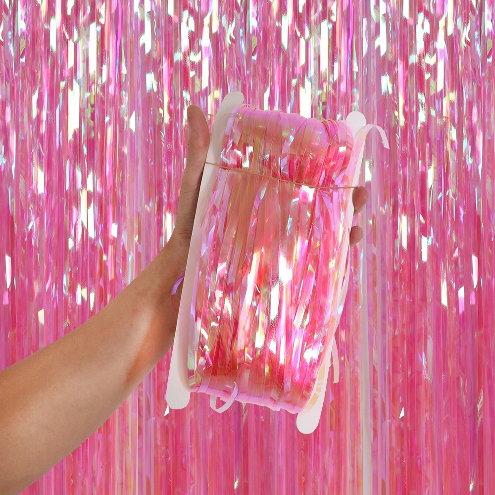 Decoración de la fiesta de cumpleaños Color mágico Candy Color Color Barras de colores Rain Silk Cortina de fondo Arreglo de siete colores transparente Rain Silk