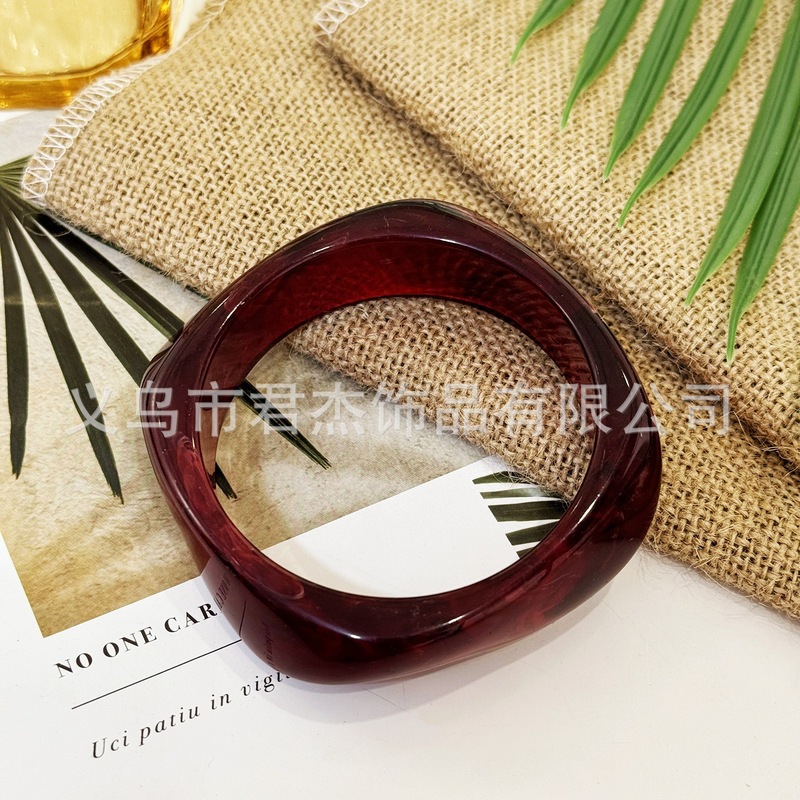 欧美几何晕染咖色树脂手镯不规则方形手环小众设计个性手饰潮批发|undefined