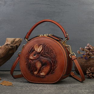 Small shoulder bag, ethnic one-shoulder bag, genuine leather, ethnic style