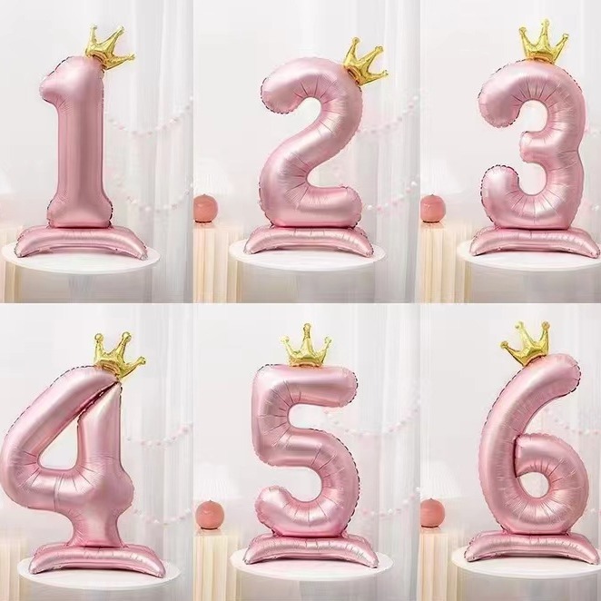 新款ins皇冠粉色42寸數字站立帶底座公主粉皇冠數字