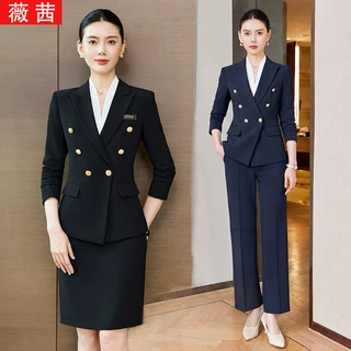 藏青色西装套装女职业装教资面试正装轻职场高级感酒店工作服