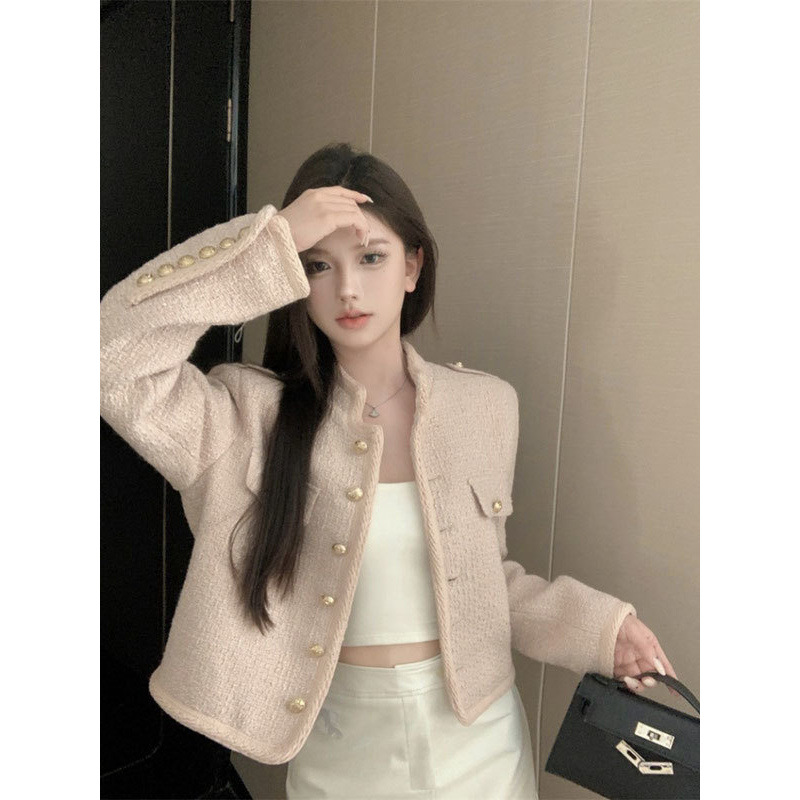 Elegant Simple Tweed Short Coat Women's Autumn and Winter Outer Wear Elegant Chanel Style Super Nice Round Neck Top