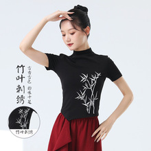 新中式国风复古刺绣古典舞练功服女半高领短袖舞蹈服中国舞训练服