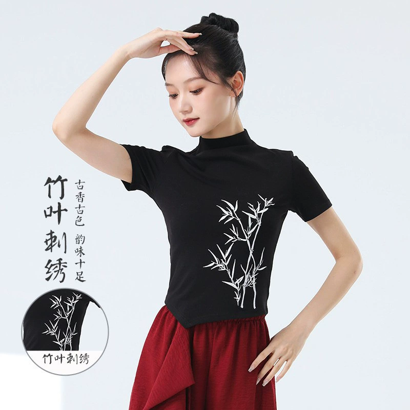 Новый китайский стиль ретро вышивка современный танцевальный костюм женский костюм с половинным вырезом с короткими рукавами классический танцевальный костюм