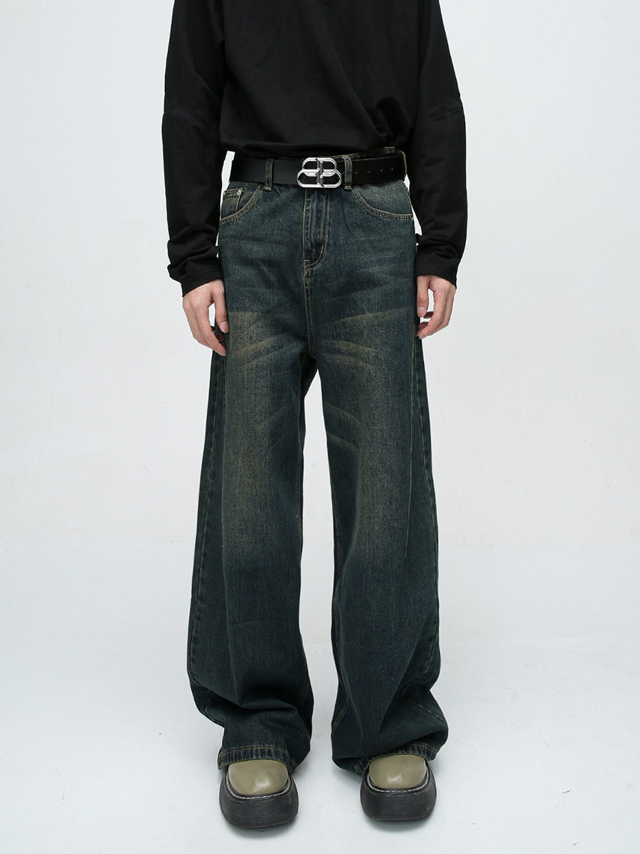 MTLClothes ropa de Hombre | 2023 otoño nuevo americano retro nostálgico lavado recto drapeado jeans moda