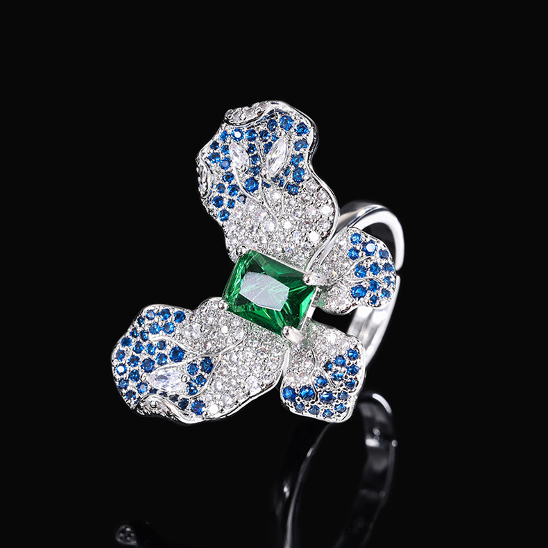 Fashion Butterfly Brass Inlay Zircon Rings 1 Piece