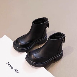 Girls Boots 2024 New Children Autumn and Winter Martin Spring and Autumn Leather Shoes Baby Boys Shoes fleece-lined British Short Boots