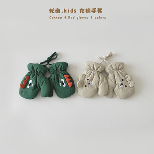 Qiunan Kidsren's Gloves Winter 2025 K-Style Ins Cartoon Cotton-Filled Gloves Boys and Girls Warm Baby Gloves