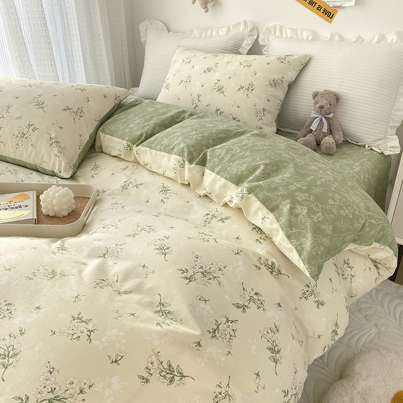 2026 Spring All-Cotton Small Floral Bedding Set Four-Piece Set Pure Cotton Bed Sheet Fitted Sheet Duvet Cover Three-Piece Set Gift Group Purchase