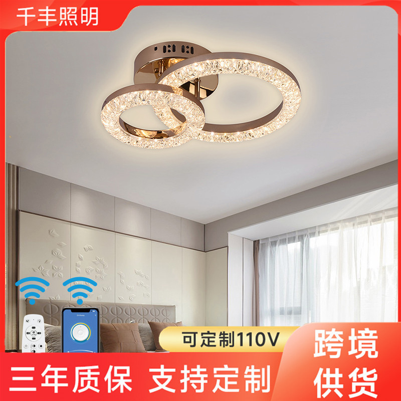 Acrílico simple anillo LED lámpara de sala de estar dormitorio lámpara de comedor moderno lujoso burbuja de oro cromo lámpara de techo
