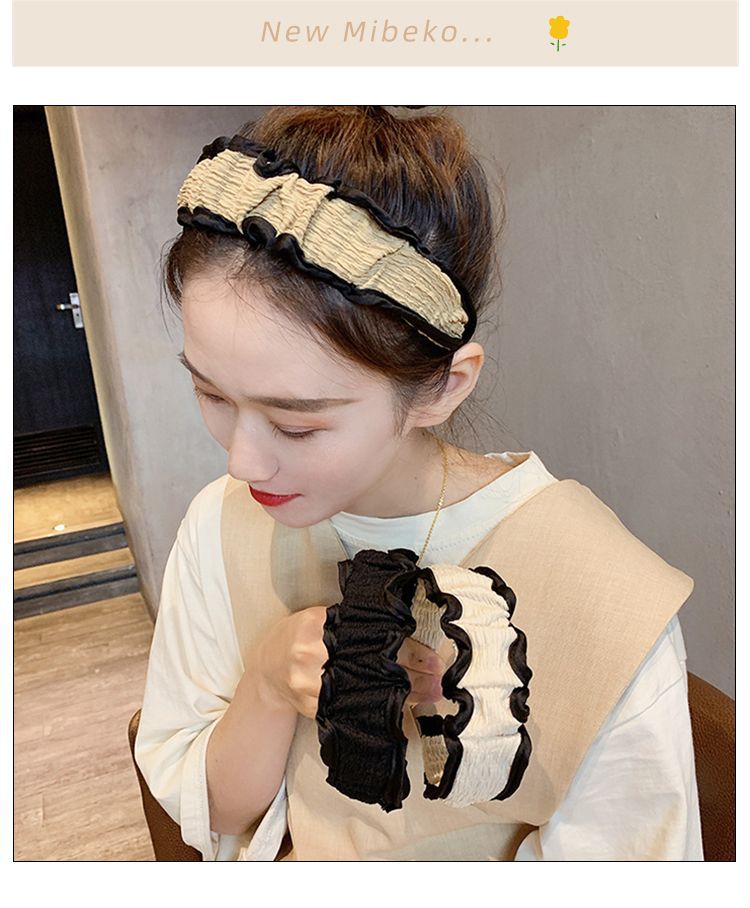 Diadema plisada de estilo coreano con un aire dulce y elegante, diadema sencilla de ala ancha, nuevo accesorio para el cabello de moda._voghion.com