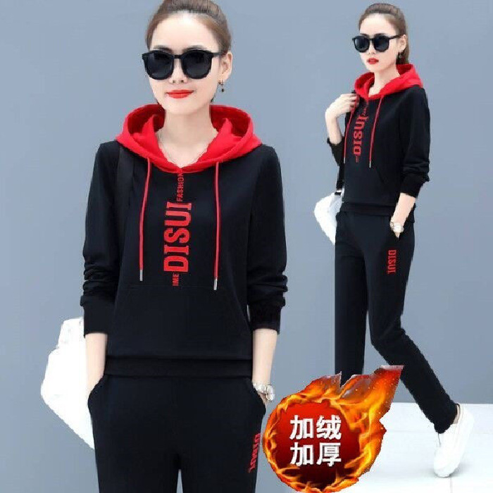 001 Cross-Border Sports Wear Fleece-Lined For Women, Autumn Winter New Color-Block Loose Hooded Sweatshirt And Casual Long_desvips.com