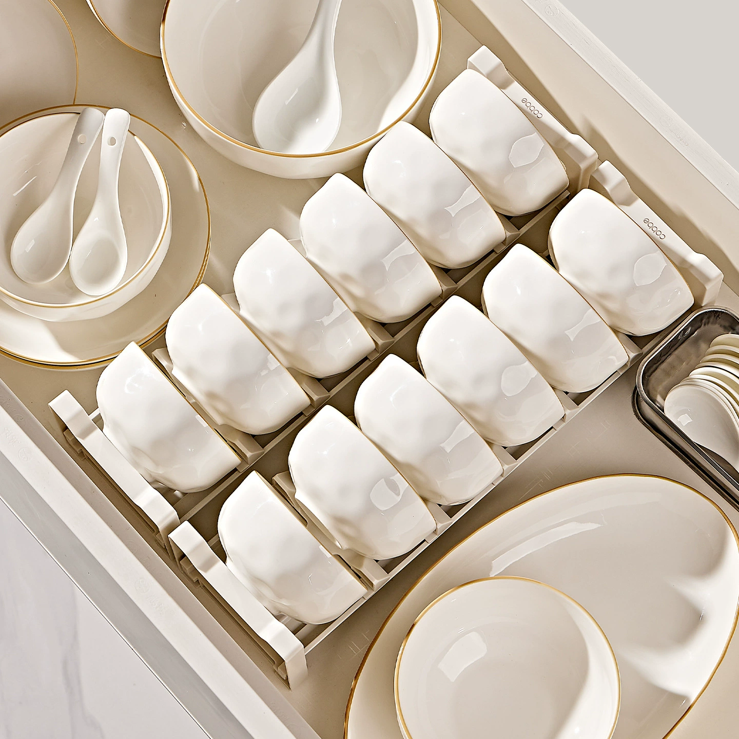 Ceramic tableware set (Anxin porcelain), pure white, underglaze finish, multi‑piece dinnerware