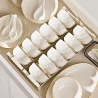 Ceramic tableware set (Anxin porcelain), pure white, underglaze finish, multi‑piece dinnerware