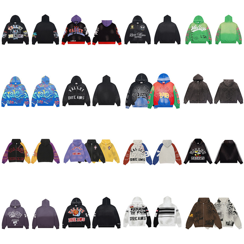 Cross-Border Fashion Vale New Street Hip-Hop American-Style Washed Retro Pure Cotton Sweatshirt Printed Trendy Jacket