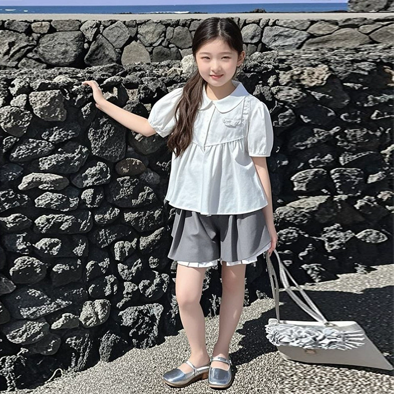 Yingpai детская одежда для девочек, рубашка с французской вышивкой, летняя новая стильная детская рубашка с короткими рукавами, модная