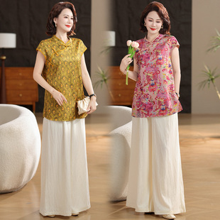 Mom's Summer Short-Sleeved Shirt 2025 New Middle-Aged and Elderly Women's Fashionable Age-Reducing Tops New Printing