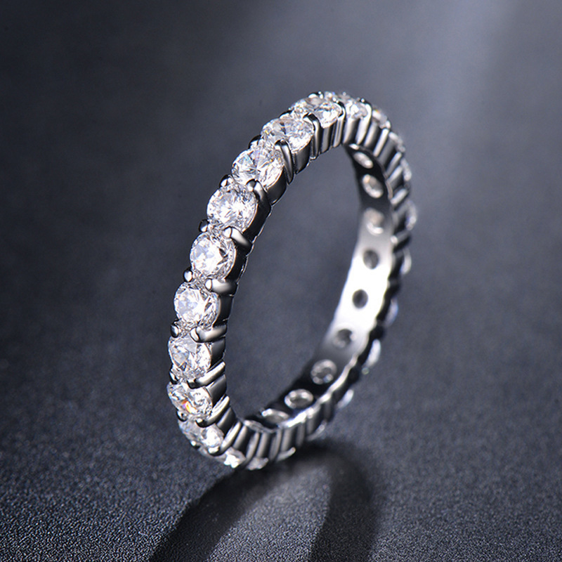 Fashionable Single Row Full Diamond Ring For Women Unique Round Ring_voghion.com