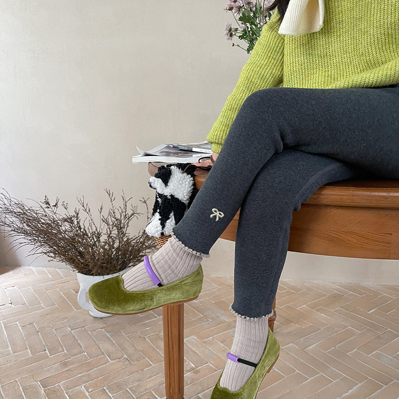 Velvet-Lined Children's Leggings for Girls, Thick Embroidered Baby Integrated Velvet Pure Cotton Pants, Korean Style Thickened