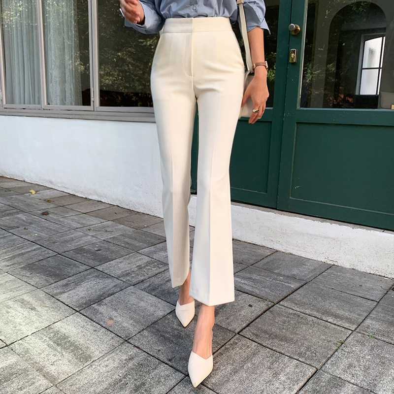 White Flared Pants for Women, 2026 Summer New Style, Petite High-Waisted, Drapey, Professional Micro-Flared Dress Pants, Cropped Pants