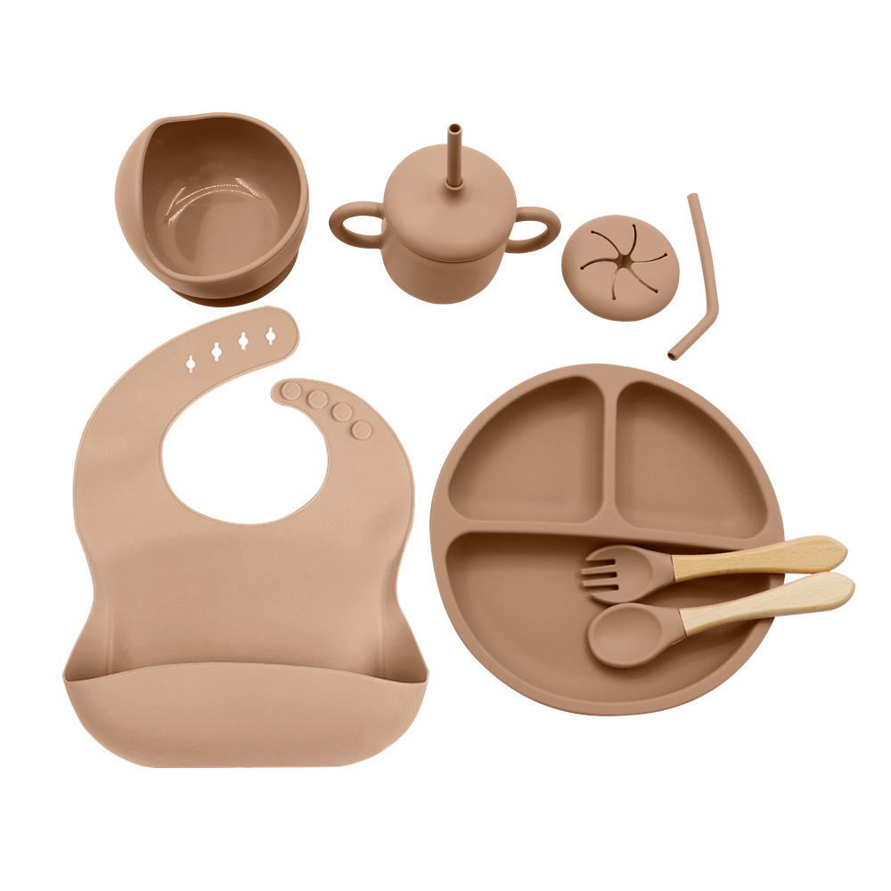  Set de vajilla infantil de silicona, 10 piezas, incluye plato, tazón, cubiertos y babero, ideal para bebés